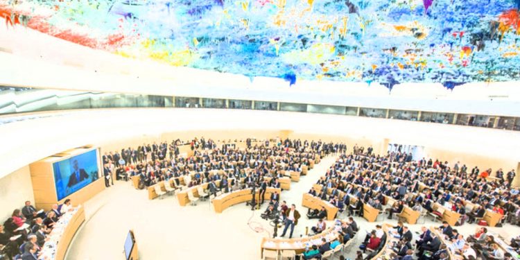 © Siège du Conseil des droits de l'homme, Palais des Nations à Genève, en Suisse.