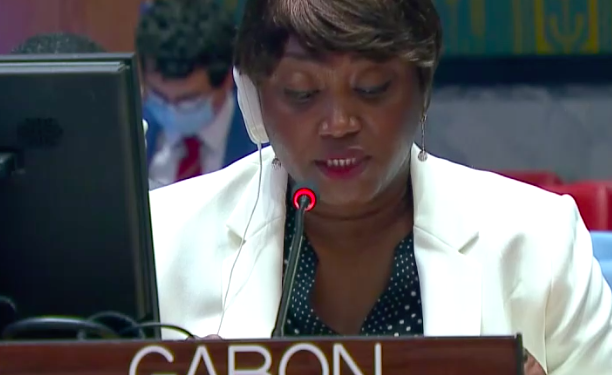 La Représente adjointe du Gabon aux Nations unies, Lilly Stella Ngyema Ndong, a fait un briefing sur la situation exacte au Proche-Orient en mettant l'accent sur la fragmentation territoriale de la Cisjordanie. © D.R.