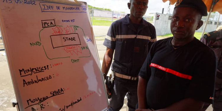 Gabon – France : santé militaire, exercice antiterroriste au stade d’Agondje. © D.R.