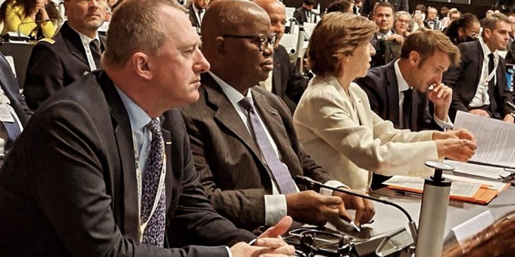 Michaël Moussa Adamo, Ministre des Affaires étrangères a représenté le Gabon à la Conférence des Nations Unies sur les océans, le 27 juin 2022, à Lisbonne. © D.R.