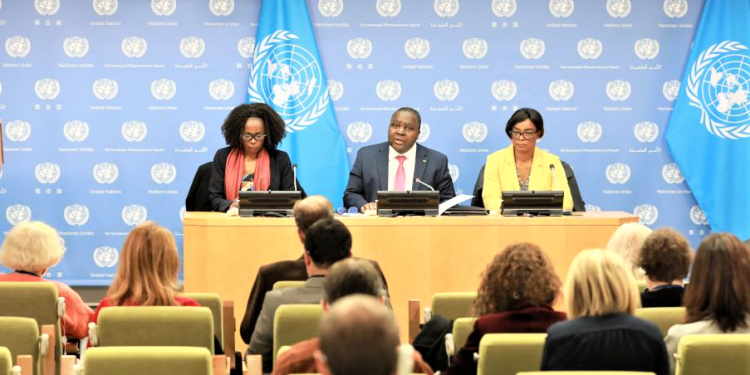 Conseil de sécurité de l'Onu : le Gabon « s'efforcera de faire de l'efficacité, de la transparence et du consensus”, Xavier Michel Biang face à la presse. © D.R.